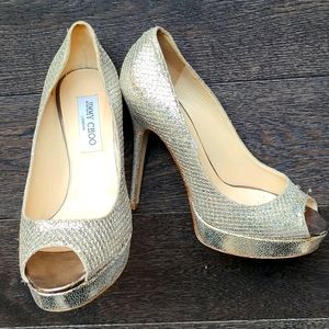 JIMMY CHOO platform heels , mettalic gold